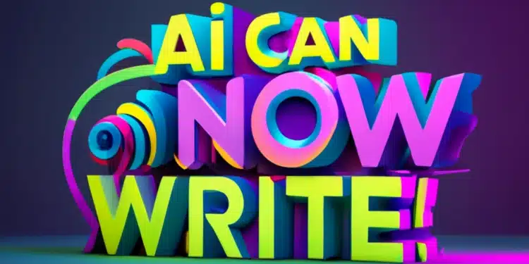 Zdroj: prompt Ideogram AI: [Colours green blue yellow neon, text: AI can now write!, typography, poster, 3d render, vibrant]