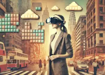 Retro woman tetris