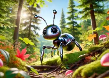 DALL-E 3: Robotický mravenec v lese