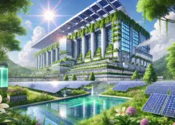 DALL-E 3: Datové centrum ve stylu solarpunk