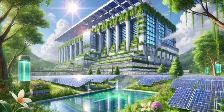 DALL-E 3: Datové centrum ve stylu solarpunk