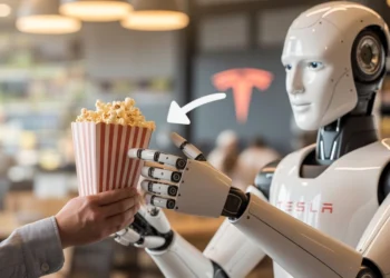 Tesla robot servíruje popcorn