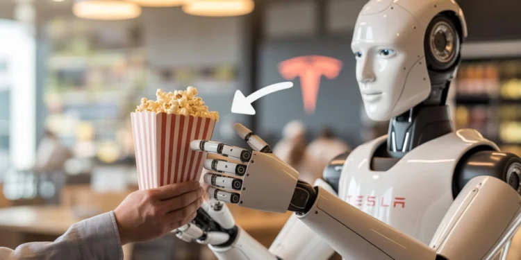 Tesla robot servíruje popcorn